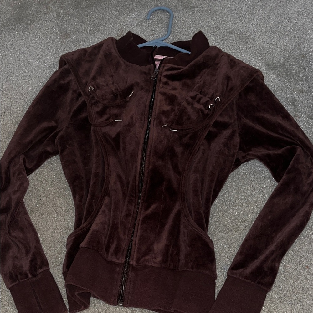 Women's Velvet Zip-Up Bomber Jacket in Dark Brown